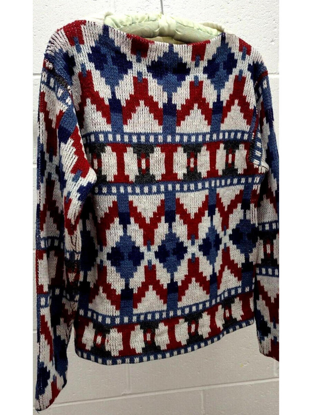 1960s Sweater Mid Century Holiday Burgundy Red White & Blues Mod Mock Neck Crew